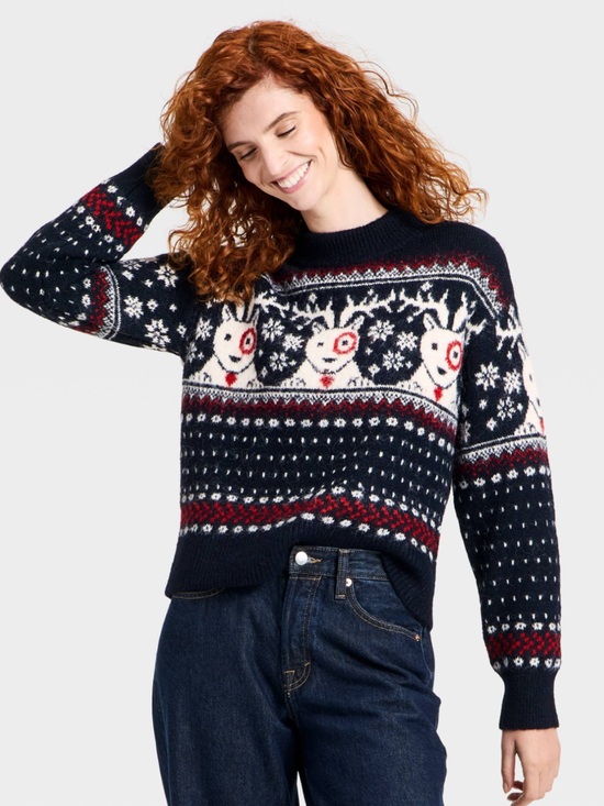 Universal Thread Sweaters - Women’s Long Sleeve Cozy Alpine Bullseye Dog Crewneck Pullover Sweater M NWOT